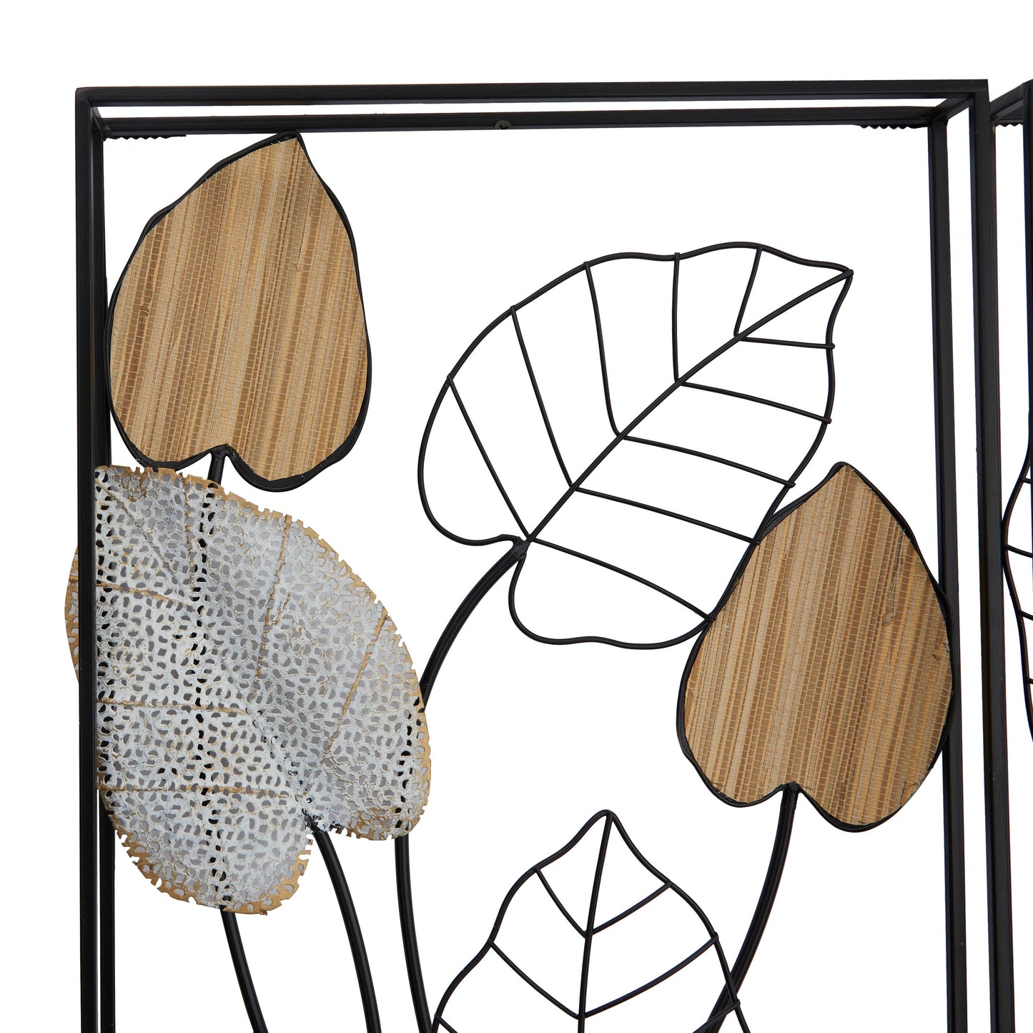 Decorazione da parete in foglia di metallo nero con cornice nera (set da 2)