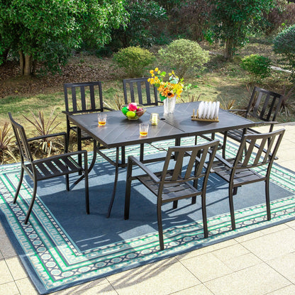 MAISON ARTS Set da pranzo da giardino rettangolare in metallo nero da 7 pezzi con foro per ombrellone