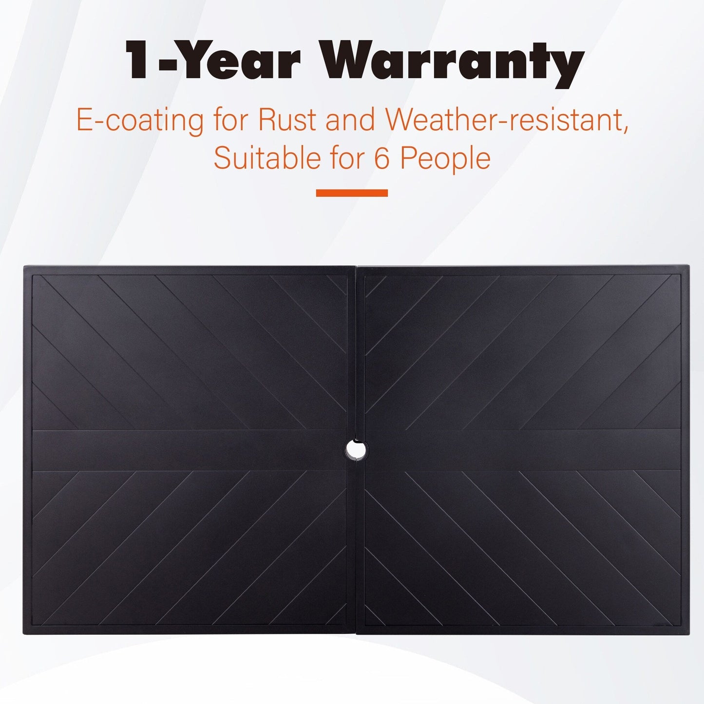 MAISON ARTS Set da pranzo da giardino rettangolare in metallo nero da 7 pezzi con foro per ombrellone