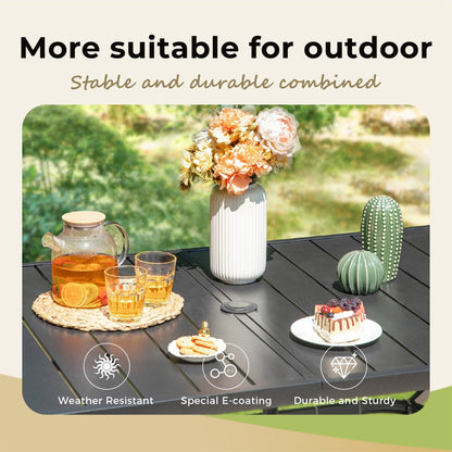 MAISON ARTS Set da pranzo da giardino rettangolare in metallo nero da 7 pezzi con foro per ombrellone