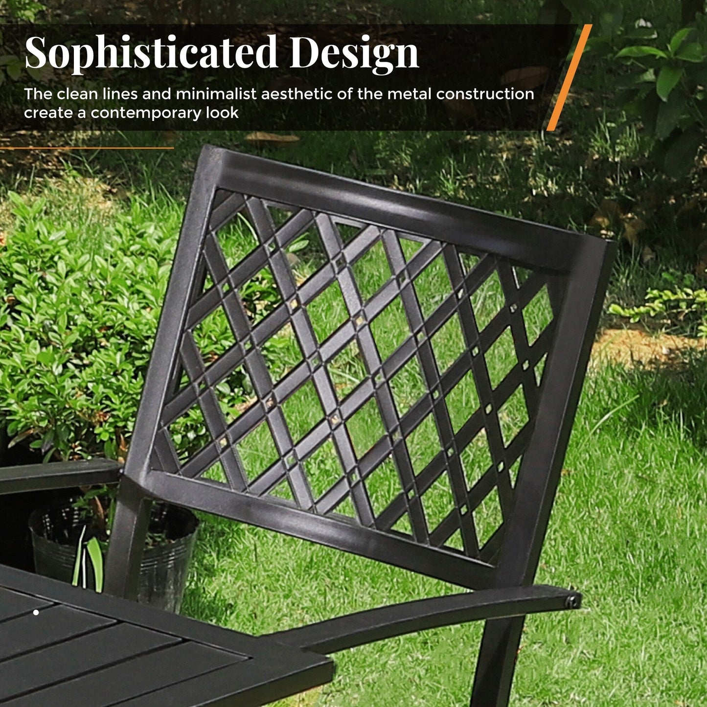 MAISON ARTS Set da pranzo da giardino rettangolare in metallo nero da 7 pezzi con foro per ombrellone