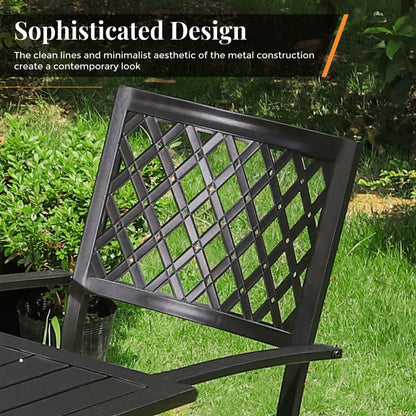 MAISON ARTS Set da pranzo da giardino rettangolare in metallo nero da 7 pezzi con foro per ombrellone