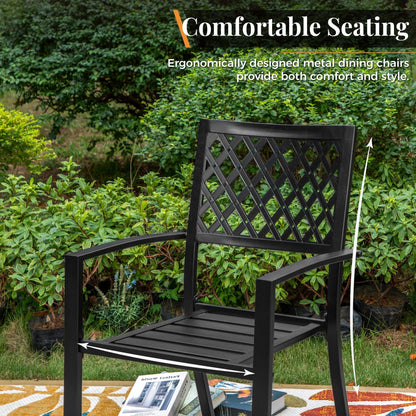 MAISON ARTS Set da pranzo da giardino rettangolare in metallo nero da 7 pezzi con foro per ombrellone