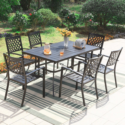 MAISON ARTS Set da pranzo da giardino rettangolare in metallo nero da 7 pezzi con foro per ombrellone
