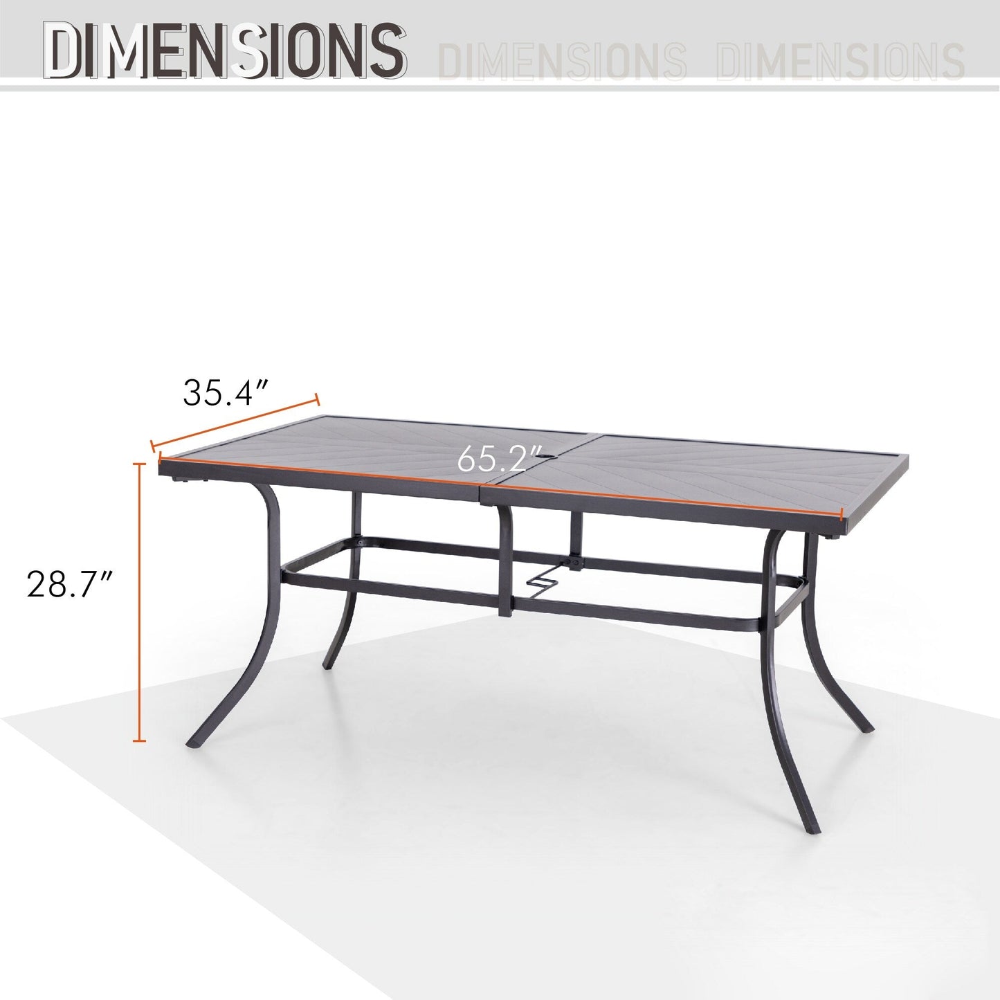 MAISON ARTS Set da pranzo da giardino rettangolare in metallo nero da 7 pezzi con foro per ombrellone