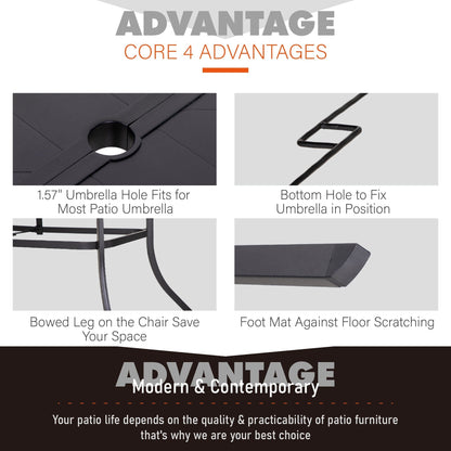 MAISON ARTS Set da pranzo da giardino rettangolare in metallo nero da 7 pezzi con foro per ombrellone