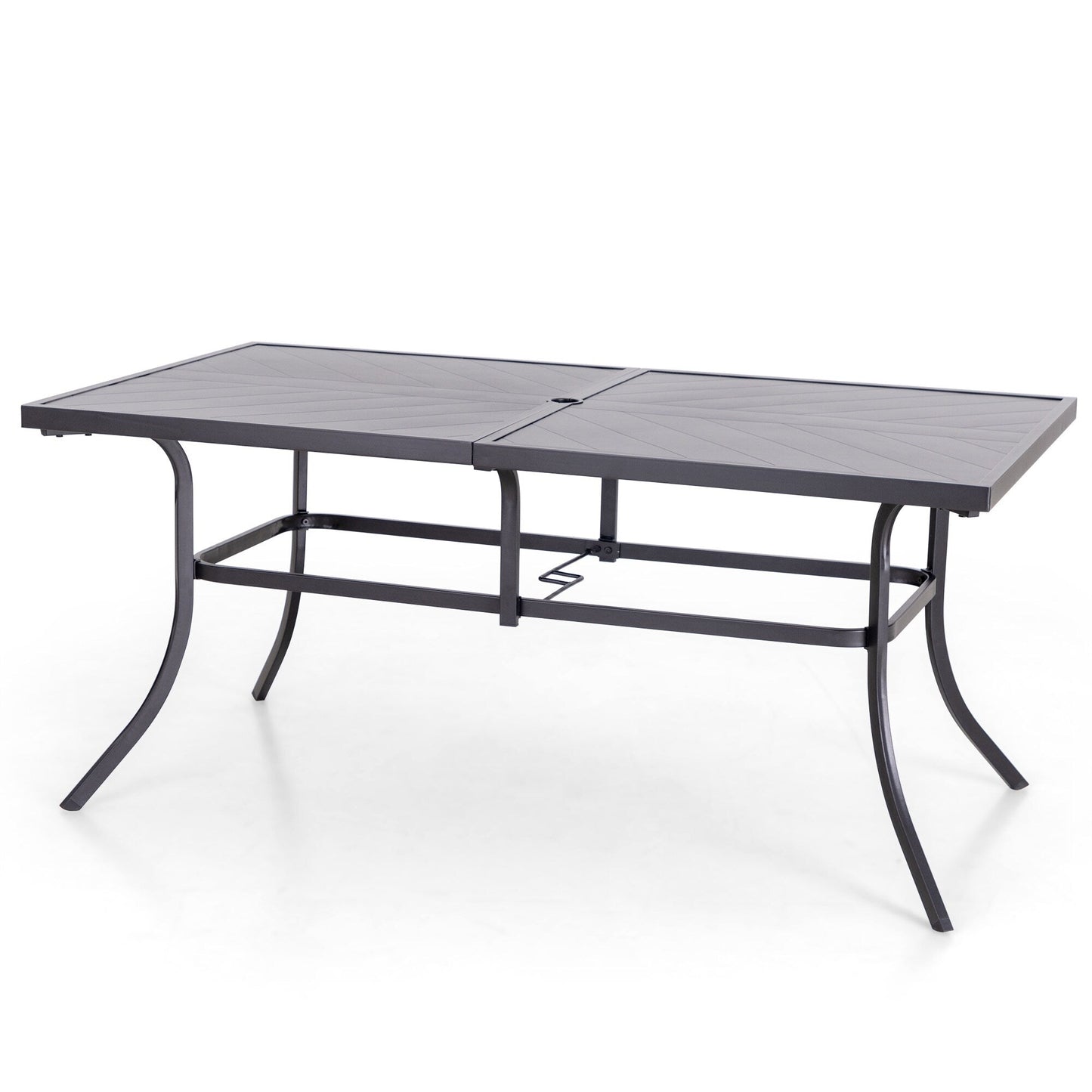 MAISON ARTS Set da pranzo da giardino rettangolare in metallo nero da 7 pezzi con foro per ombrellone