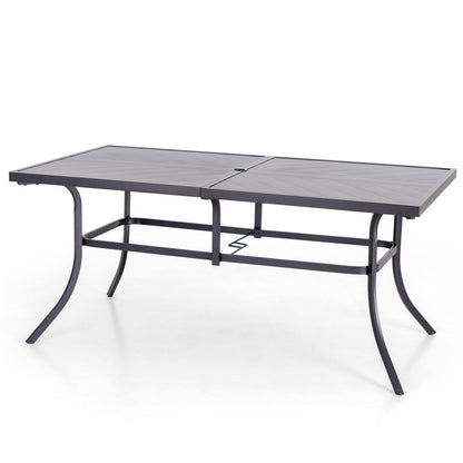 MAISON ARTS Set da pranzo da giardino rettangolare in metallo nero da 7 pezzi con foro per ombrellone