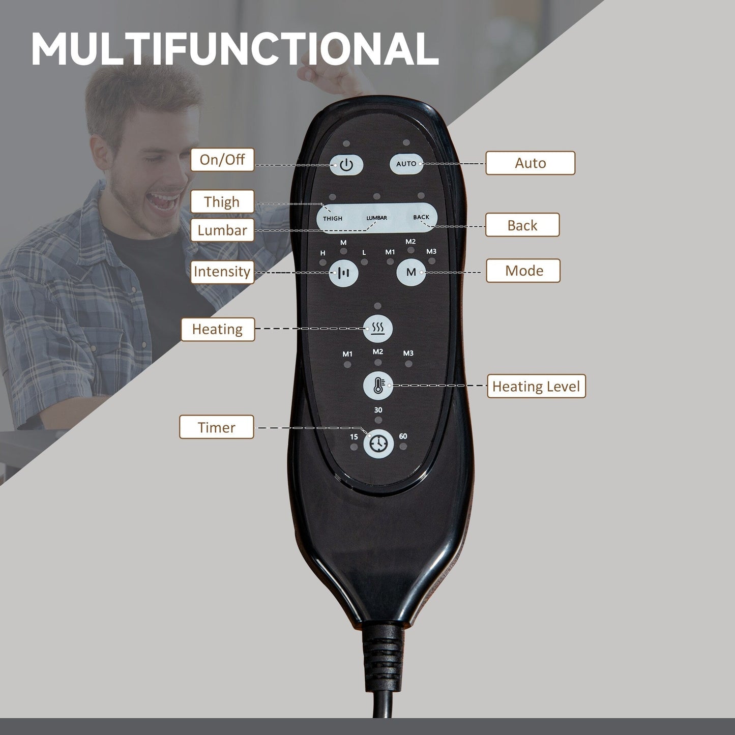 Poltrona reclinabile da ufficio con massaggio girevole a 360° in microfibra nera, con massaggio vibrante, riscaldamento, poggiapiedi, altezza regolabile