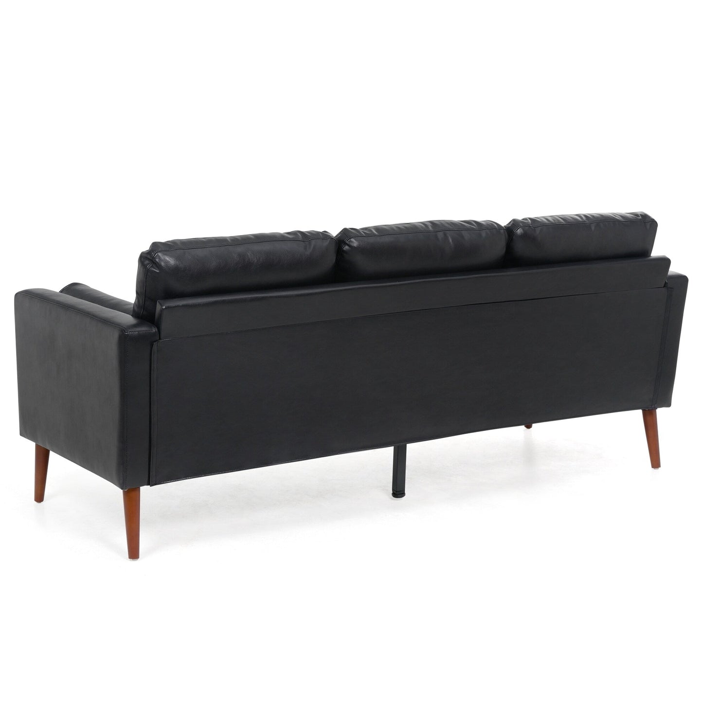 Divano a 3 posti Mid Century Modern 76,7 in PU nero con struttura in ferro e legno per soggiorno