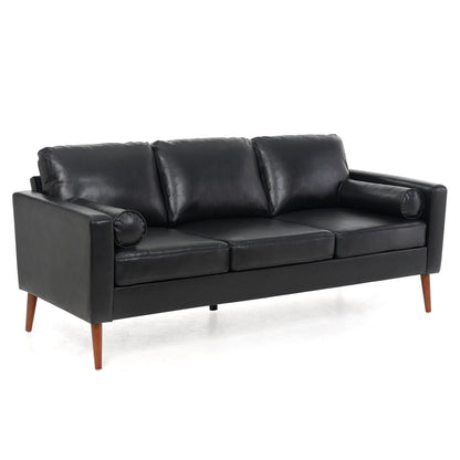 Divano a 3 posti Mid Century Modern 76,7 in PU nero con struttura in ferro e legno per soggiorno