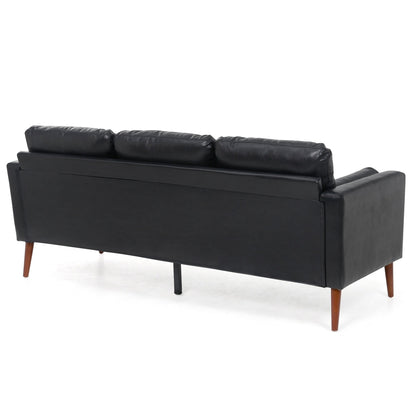 Divano a 3 posti Mid Century Modern 76,7 in PU nero con struttura in ferro e legno per soggiorno