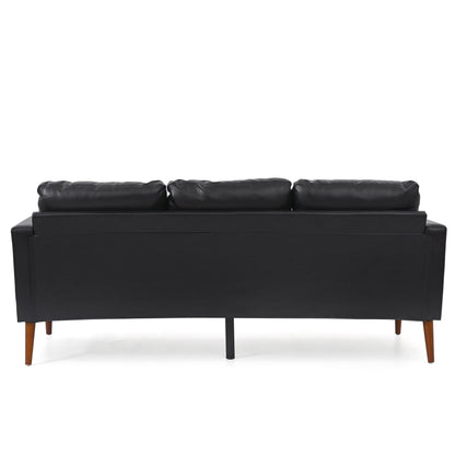 Divano a 3 posti Mid Century Modern 76,7 in PU nero con struttura in ferro e legno per soggiorno