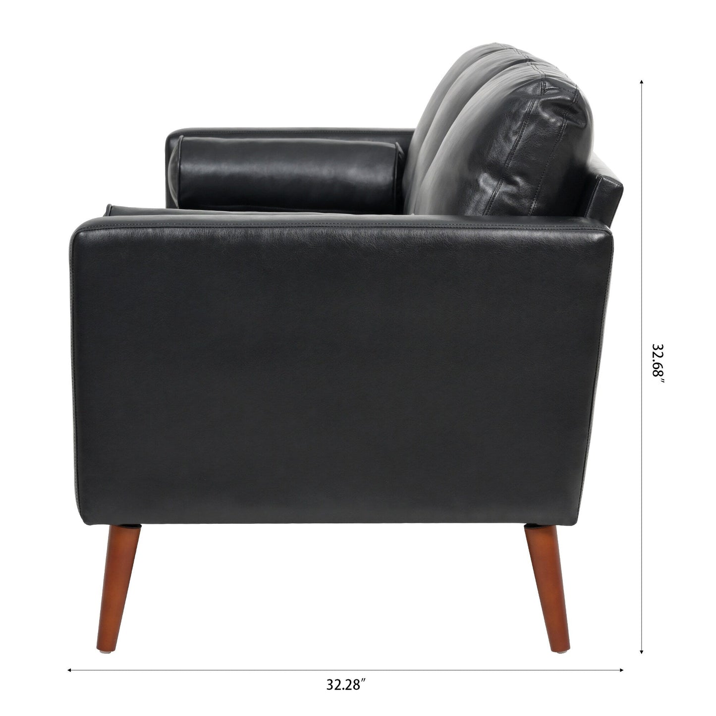 Divano a 3 posti Mid Century Modern 76,7 in PU nero con struttura in ferro e legno per soggiorno