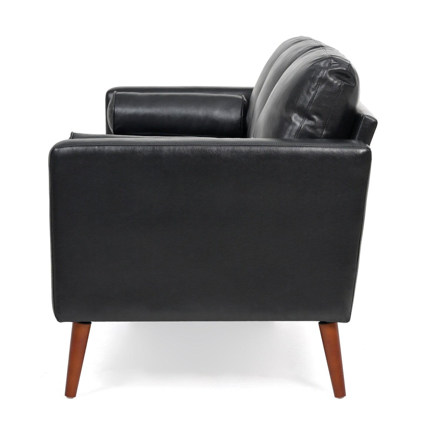 Divano a 3 posti Mid Century Modern 76,7 in PU nero con struttura in ferro e legno per soggiorno