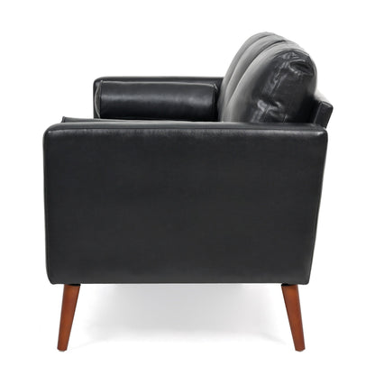 Divano a 3 posti Mid Century Modern 76,7 in PU nero con struttura in ferro e legno per soggiorno