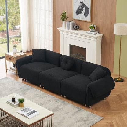 Divano moderno nero Teddy Velvet 112 a 3 posti con 3 cuscini e per soggiorno