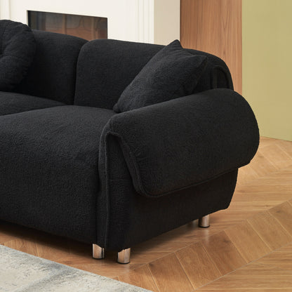 Divano moderno nero Teddy Velvet 112 a 3 posti con 3 cuscini e per soggiorno