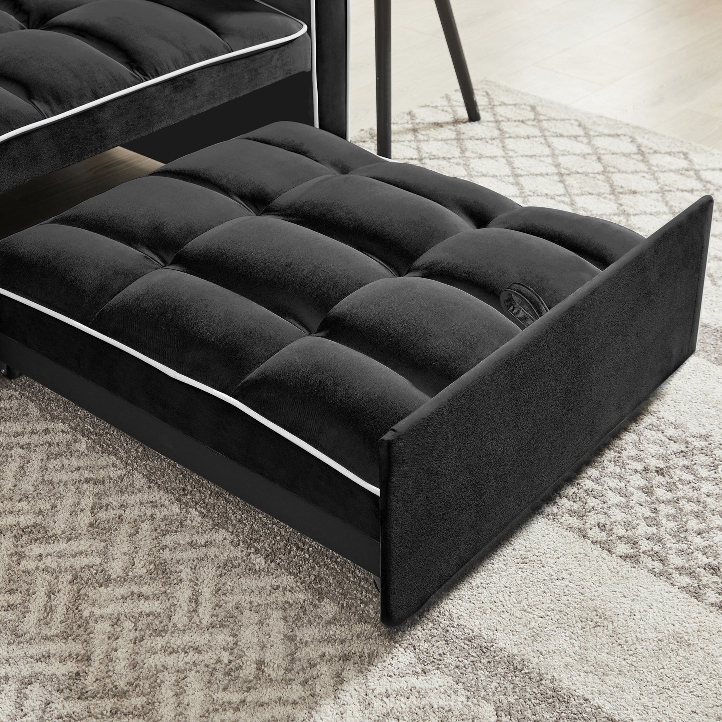 Divano letto singolo 3 in 1 in velluto moderno nero da 35,43 cm con schienale regolabile e tasca per soggiorno