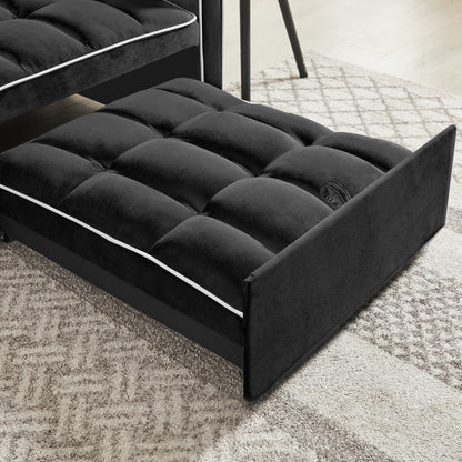 Divano letto singolo 3 in 1 in velluto moderno nero da 35,43 cm con schienale regolabile e tasca per soggiorno
