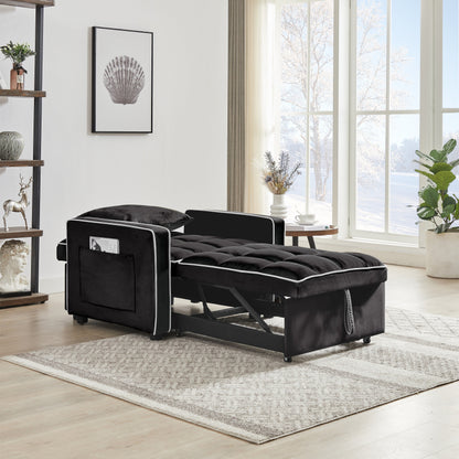 Divano letto singolo 3 in 1 in velluto moderno nero da 35,43 cm con schienale regolabile e tasca per soggiorno