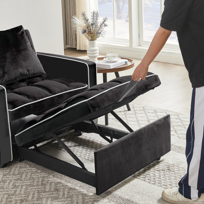 Divano letto singolo 3 in 1 in velluto moderno nero da 35,43 cm con schienale regolabile e tasca per soggiorno