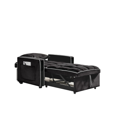 Divano letto singolo 3 in 1 in velluto moderno nero da 35,43 cm con schienale regolabile e tasca per soggiorno