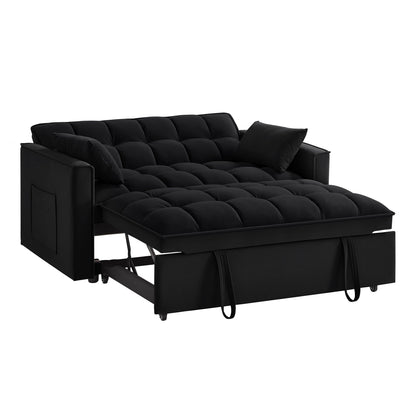 Divano letto moderno nero 52,5 in velluto 4 in 1, multifunzionale, imbottito, con schienale regolabile e cuscini