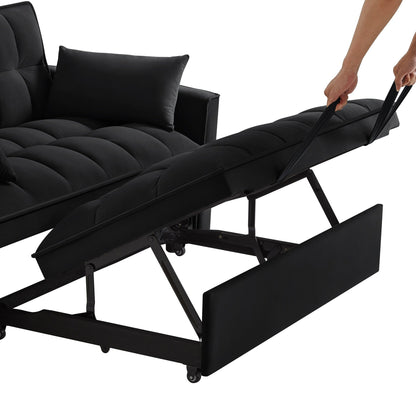 Divano letto moderno nero 52,5 in velluto 4 in 1, multifunzionale, imbottito, con schienale regolabile e cuscini