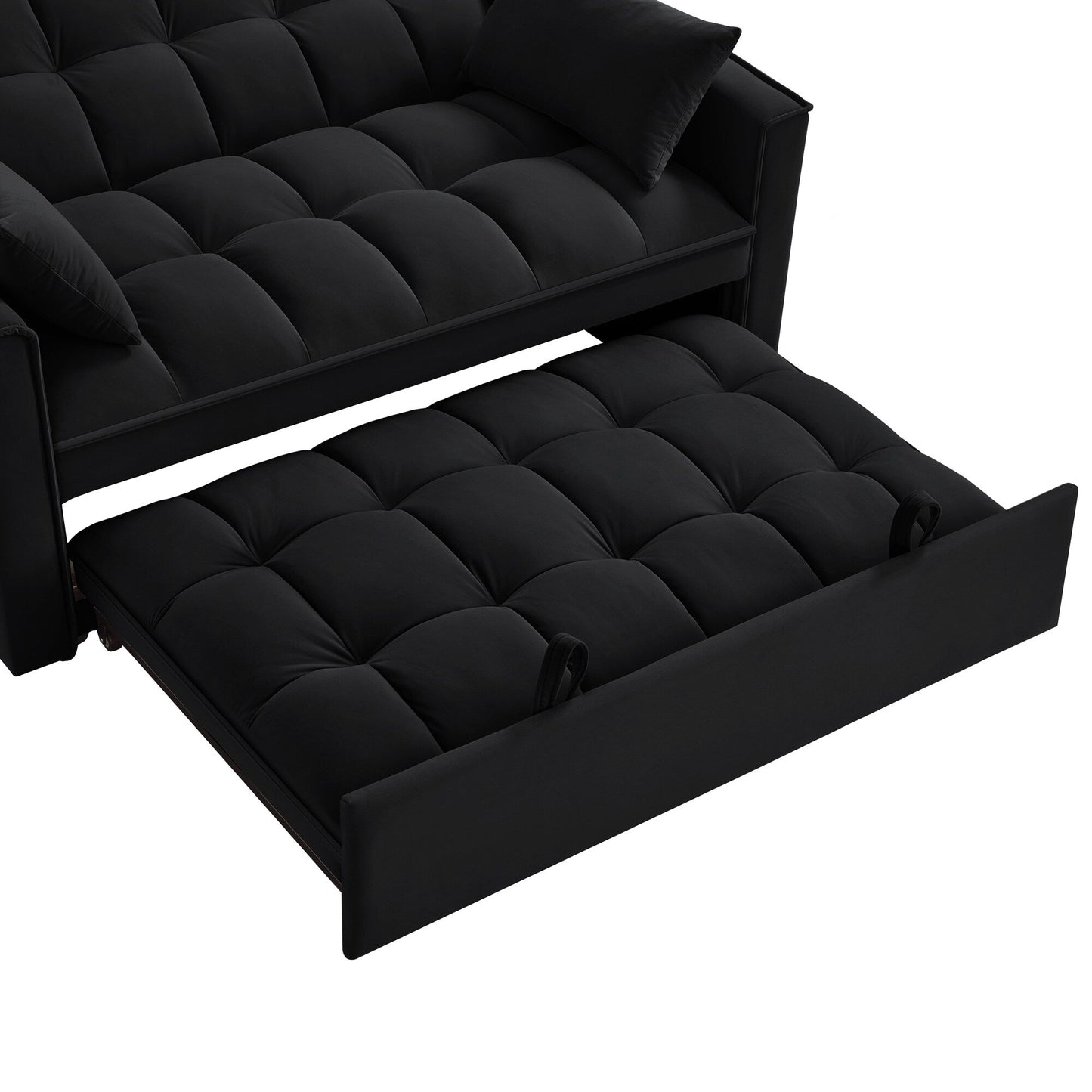 Divano letto moderno nero 52,5 in velluto 4 in 1, multifunzionale, imbottito, con schienale regolabile e cuscini