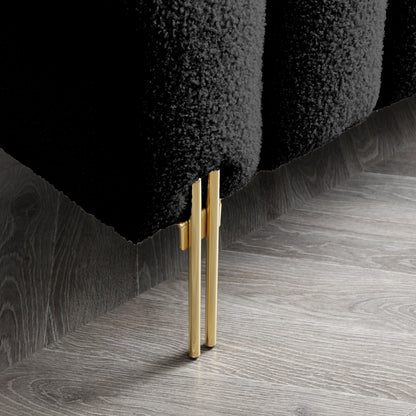 Divano a due posti moderno nero da 53,2 pollici, panca per letto, divano imbottito Sherpa con gambe in metallo dorato per camera da letto