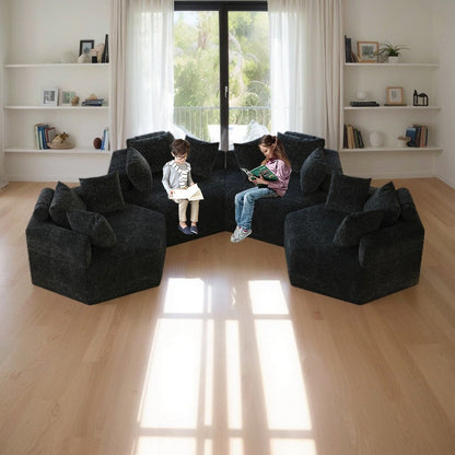 Divano letto singolo moderno in ciniglia e spugna nera da 54 pollici con cuscino per schienale per soggiorno