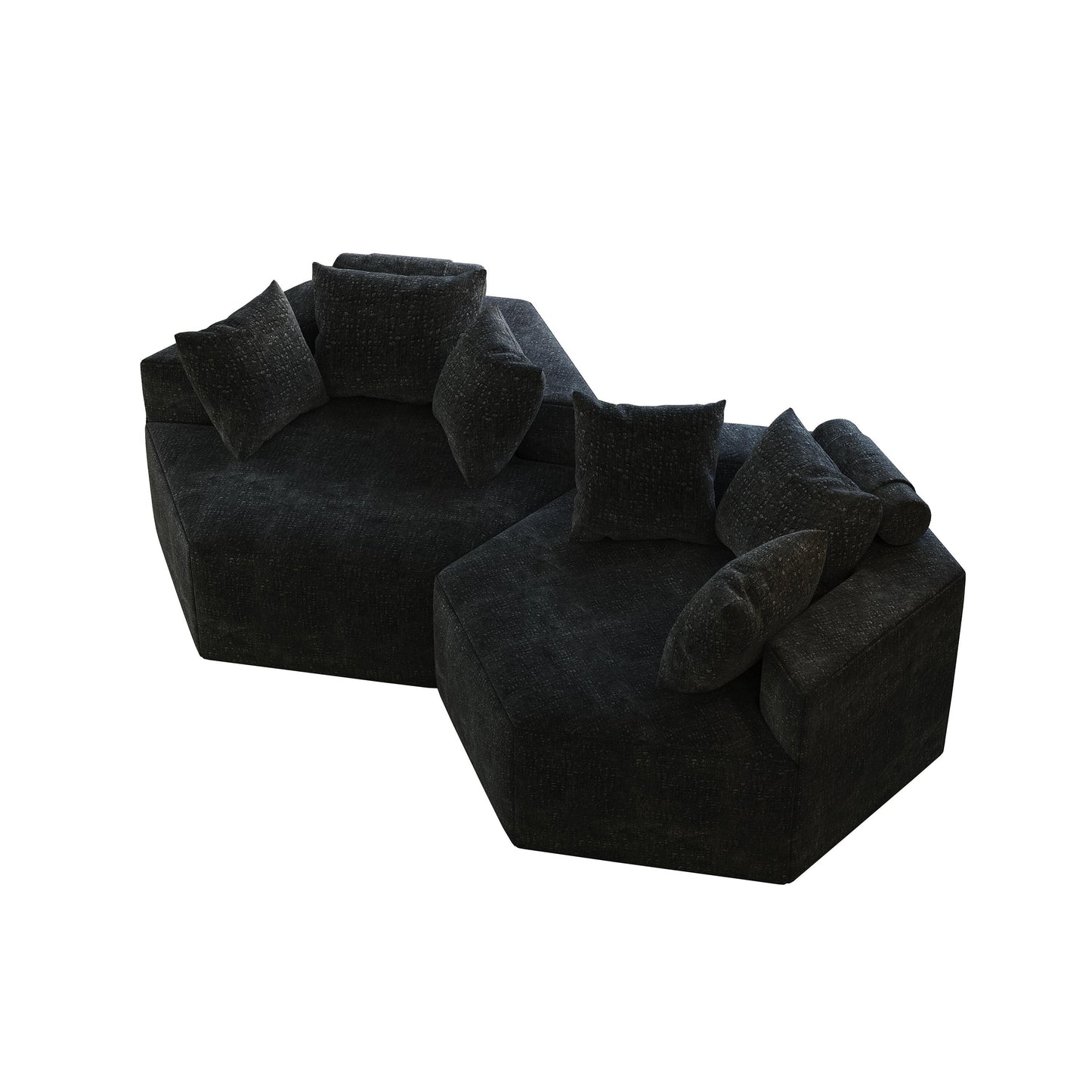 Divano letto singolo moderno in ciniglia e spugna nera da 54 pollici con cuscino per schienale per soggiorno