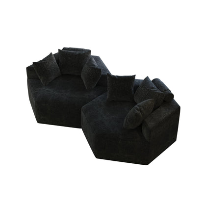 Divano letto singolo moderno in ciniglia e spugna nera da 54 pollici con cuscino per schienale per soggiorno