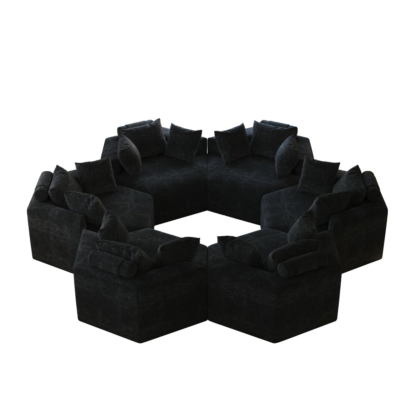 Divano letto singolo moderno in ciniglia e spugna nera da 54 pollici con cuscino per schienale per soggiorno