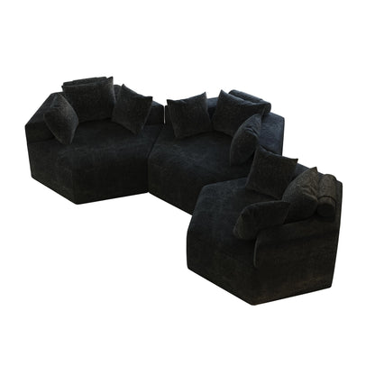 Divano letto singolo moderno in ciniglia e spugna nera da 54 pollici con cuscino per schienale per soggiorno