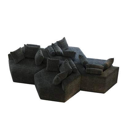 Divano letto singolo moderno in ciniglia e spugna nera da 54 pollici con cuscino per schienale per soggiorno