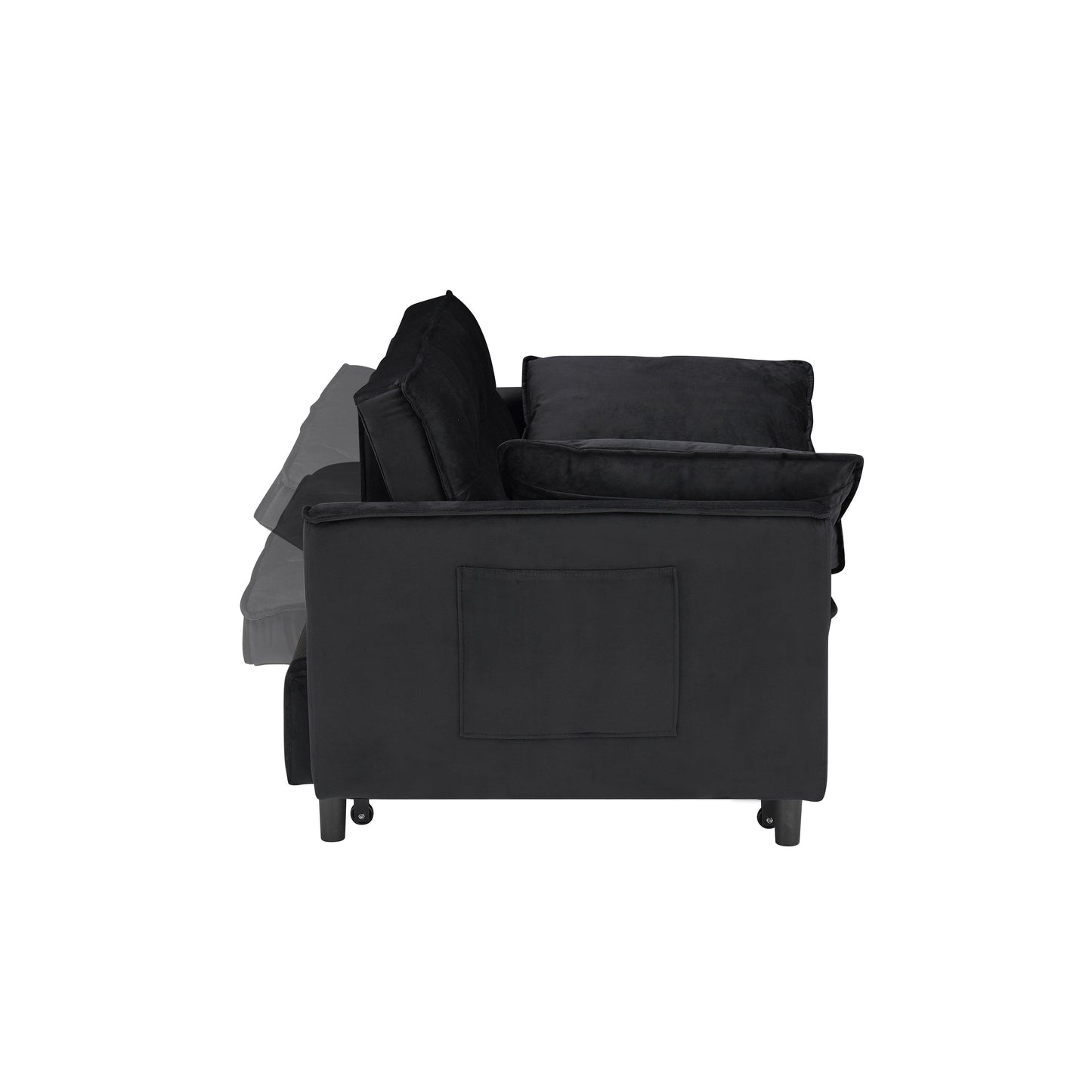 Divano letto trasformabile in velluto 3 in 1 moderno nero da 55 pollici con schienale e cuscini per soggiorno