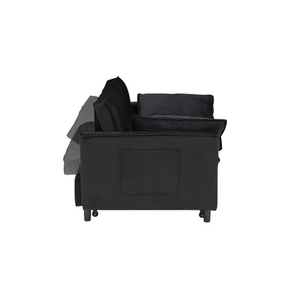 Divano letto trasformabile in velluto 3 in 1 moderno nero da 55 pollici con schienale e cuscini per soggiorno