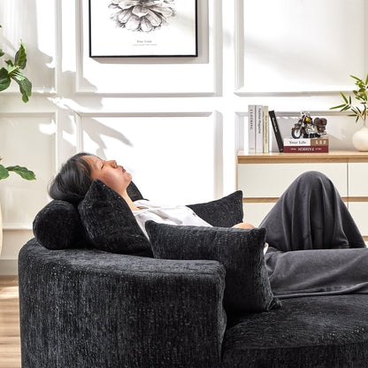 Divano letto singolo moderno nero da 55 pollici in ciniglia e spugna con cuscino per lo schienale per il soggiorno