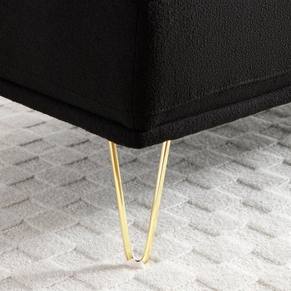 Divano a due posti imbottito moderno nero da 56,3 pollici con gambe in metallo dorato per camera da letto