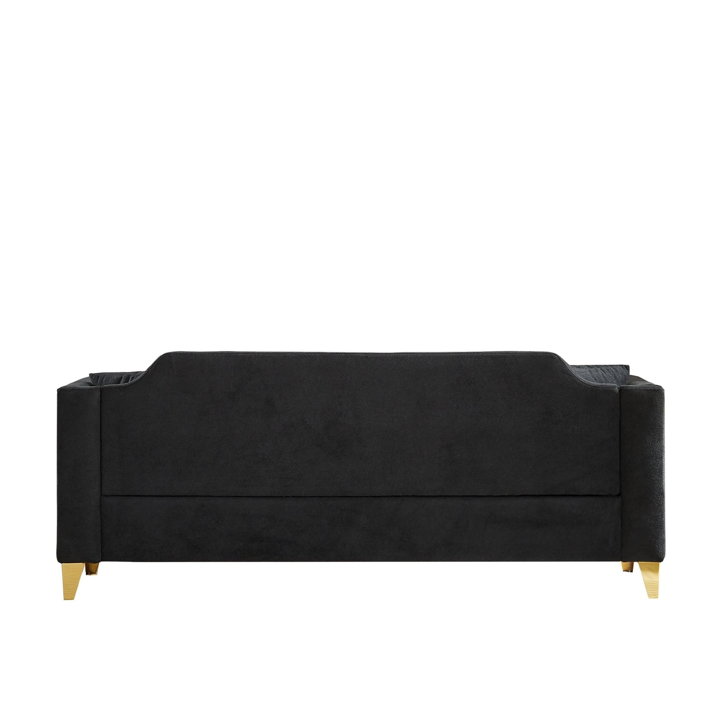 Divano moderno nero da 61,5 posti in ciniglia con bottoni, bracciolo decorato con chiodi in rame e 2 cuscini per soggiorno