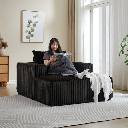 Poltrona lounge moderna in velluto a coste nero da 62,5 pollici con 2 cuscini per soggiorno