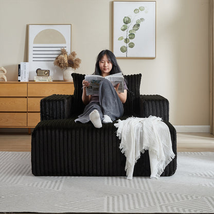 Poltrona lounge moderna in velluto a coste nero da 62,5 pollici con 2 cuscini per soggiorno