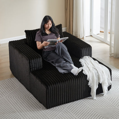 Poltrona lounge moderna in velluto a coste nero da 62,5 pollici con 2 cuscini per soggiorno