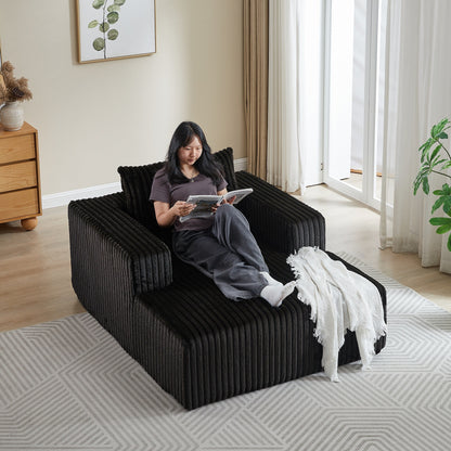 Poltrona lounge moderna in velluto a coste nero da 62,5 pollici con 2 cuscini per soggiorno