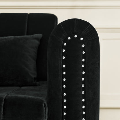 Divano letto estraibile 3 in 1 moderno nero 68 in schiuma con chiodi in rame e due cassetti