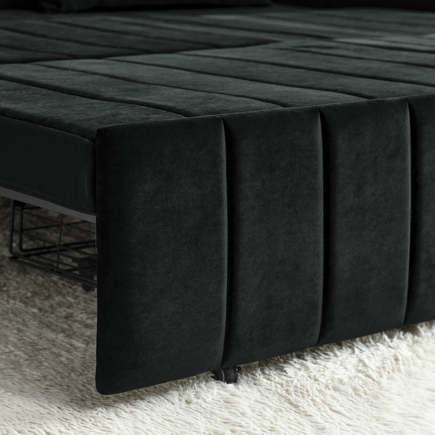 Divano letto estraibile 3 in 1 moderno nero 68 in schiuma con chiodi in rame e due cassetti