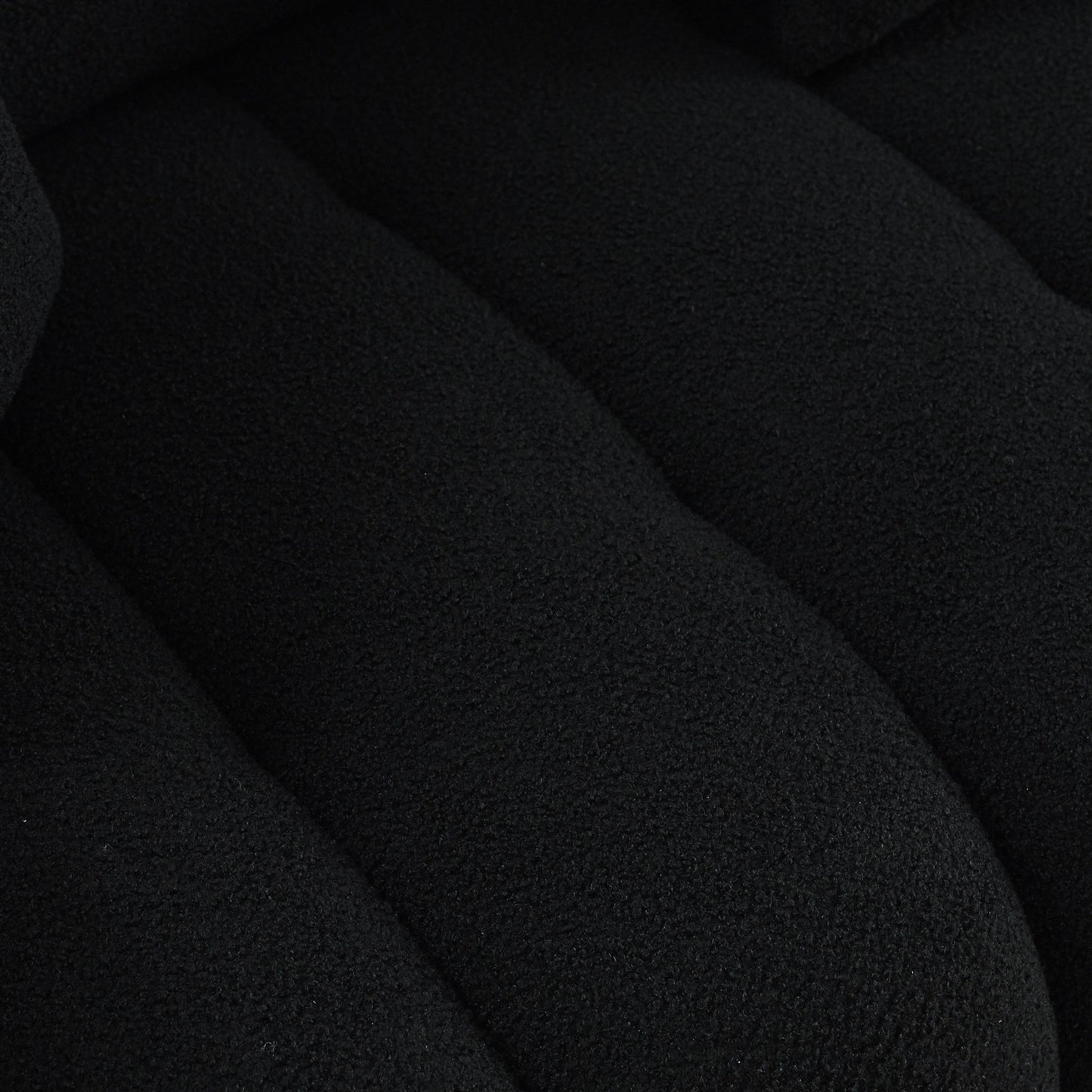 Divano moderno a 3 posti in tessuto nero 82 con struttura in legno massello, cuscini in schiuma ad alta resilienza e 3 cuscini per lo schienale