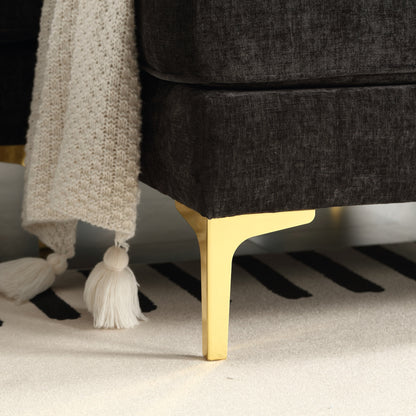 Divano moderno a 3 posti a L in tessuto nero da 85'' con struttura in legno e cuscini a molle